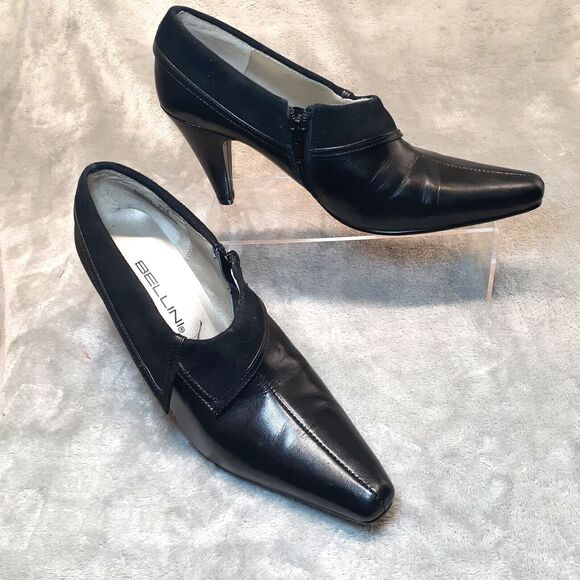 Bellini Rimmer Black Leather Classic Zipper Ankle Bootie Heels Size 7M - Picture 1 of 9